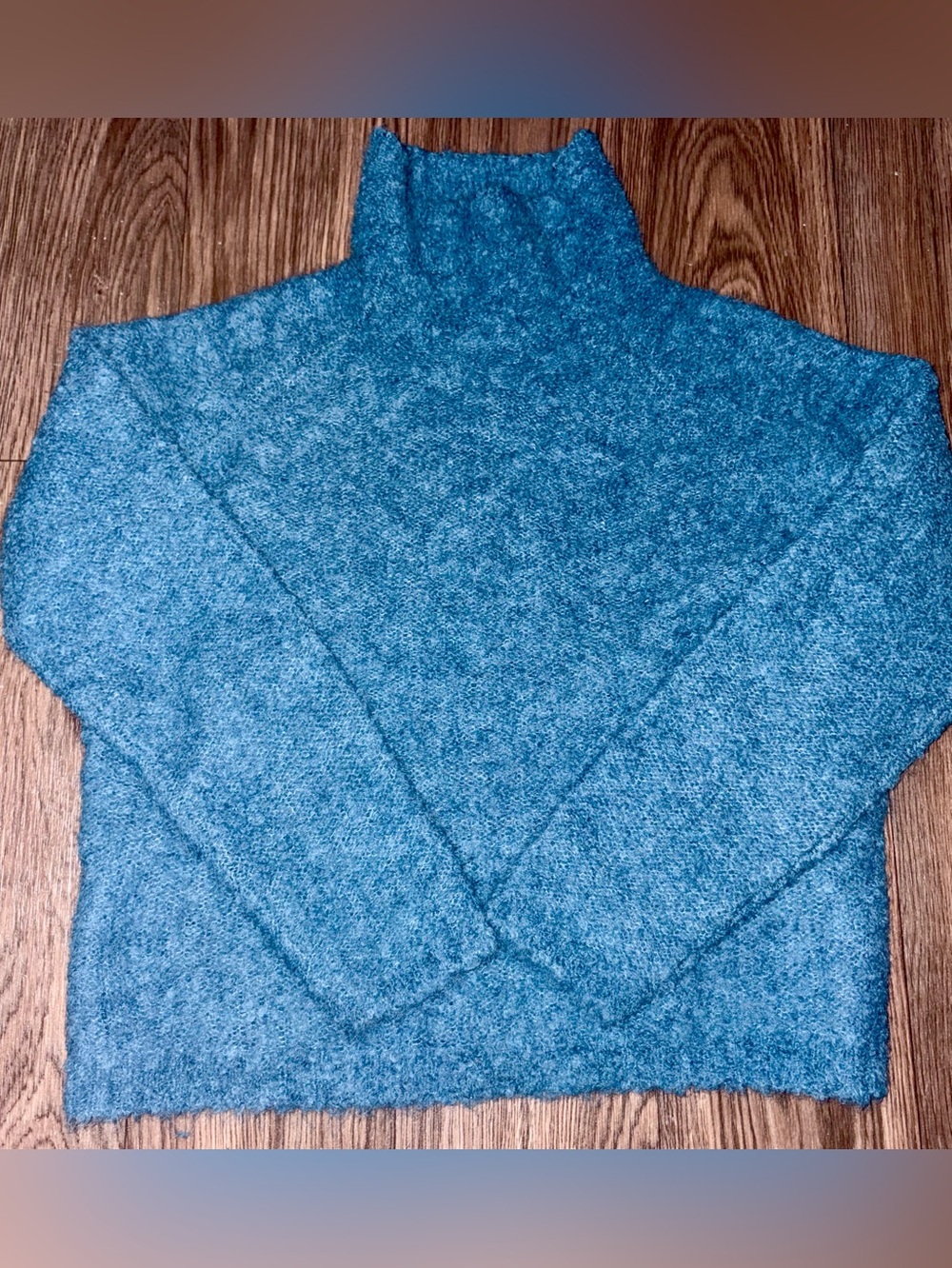 Poetry Blue/Green Fuzzy Alpaca Turtleneck Sweater
